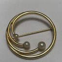 Monet Signed  Gold Tone Brooch Pin - Swirled Circle With Faux Pearls Design Photo 1