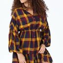 Angie NEW! Boho Plaid Long Sleeve Mini Dress Fringed Hem Grunge Photo 1