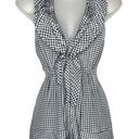 BCBGMAXAZRIA BCBG Sleeveless Halter V-Neck Ruffle Gingham Checkered Silk Top Black & White XS Photo 1