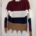 Size 1X plus red white blue brown fringe distressed vneck sweater Photo 2