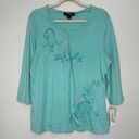 Style & Co NWT  Green Embroidered Henley 3/4 Sleeves Top Photo 0