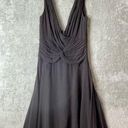 Tadashi  Collection Chocolate Brown Silk Chiffon Plunge Neck Flare Dress Size 10 Photo 0