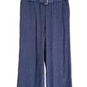 J.Jill  Linen Women’s Jenna Stretch Belted Wide Leg Crop Pants Blue Size Small Photo 1