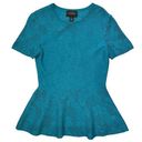 St. John  Turquoise Blue Jacquard Knit Pointelle Peplum Top Photo 0