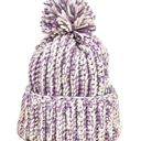 Handmade Crochet  Chunky Ribbed Beanie  Cream Purple Pompom Warm Hat Cap Photo 0