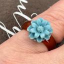 Daisy Baby Blue  Floral Brown Agate Bohemian Size 7 Ring Photo 6