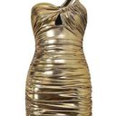 Micas  Gold Metallic One Shoulder Ruched Mini Dress X-Small Photo 0