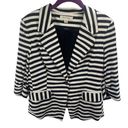 Monteau  Women's Single Button Blazer Striped 3/4 Sleeve black white Medium Photo 0