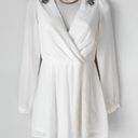 A'Gaci Off White Long Sleeve Flowy Ruffle Rhinestone Beaded Romper Dress Size S Photo 4