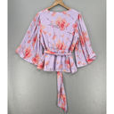 fab'rik  Floral Top Womens Large Purple Orange Faux Wrap Peplum Flare Sleeve Boho Photo 14