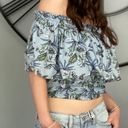 Tiare Hawaii  Off Shoulder Floral Blue Smocked Crop Top O/S Photo 1