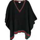 Tuckernuck  One Size Black Red Green Stripe Camden V Neck Sweater Knit Poncho Photo 3