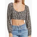 Nordstrom   Purple Navy Floral Milkmaid Crop Top LARGE Pansy Long Sleeves NEW Photo 4