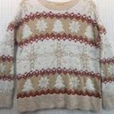 Holiday Time  | Size M Fuzzy Christmas Sweater Beige Red White Crew Neck VGUC Photo 0