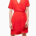 Babaton Aritzia Wallace Red Short Sleeve Tie Mini Wrap Dress, Size XXS Photo 1