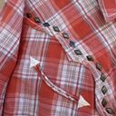 Ariat  Orange Silver Plaid Pearl Snap Western Button Shirt Women's Size Medium Photo 3