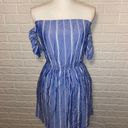 American Eagle  Mini Dress Ruffled Off Shoulder Striped Blue White NEW Womens S Photo 2