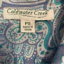 Coldwater Creek  100% Silk Blouse Blue Mixed Boho Prints Button Collar PS Photo 3