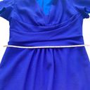 Carolina Herrera  Women's Blue V Neck Short Sleeve Draped Waist Wool Dress Sz 6 Photo 12