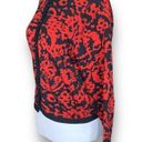 Vintage Jaeger London Cardigan Sweater Bright Red Abstract Pattern Crewneck Black Photo 2