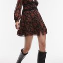 Topshop  Floral Long Sleeve Chiffon Minidress RED BLACK Size 4 Photo 13