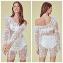 For Love & Lemons Claudia Off Shoulder Tulle Dress Sheer Embroidered Daisy Small White Photo 2