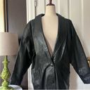 Vintage Leather Trench Jacket Puff Sleeve Button Front Black Oversized Large Photo 2