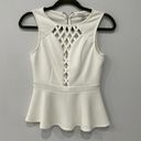 Papaya Women's White Peplum Top Whit Geometric Opening at Front Size M Photo 0