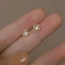 18K Gold Plated Hollow Mini Small Opal Stud Earrings for Women Photo 2