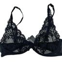 Natori  Womens Wireless Floral Feathers Scallop Lace Plunge Bra Size 32 B/C Black Photo 0