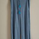 Becca  Blue Jacquard Crochet Beach Pants Size M Drawstring Wide Leg Slit Palazzo Photo 0