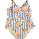 Betsey Johnson  Ruffled Blue Striped One Piece Swimsuit size XL Photo 0