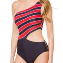 Michael Kors  Nautical Striped One Shoulder Cut Out One Piece Swimsuit Size 14 Photo 0