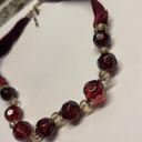 Monet Signed  Necklace Gold Tone Maroon Glass Bead / Ribbon - Beaded Photo 7