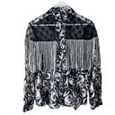 Anna Sui Ana Sui x INC Western Fringe Snap Button Down Sz M Black White Silk Photo 7