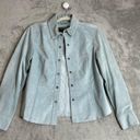 Bernardo  Baby Blue Suede Leather Button Down Jacket, Size 6 Petite Photo 3