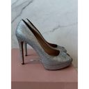 Miu Miu  Silver Glitter Platform Peeptoe Heel Sz 39/9 Photo 1