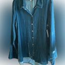 Habitat  Blue Teal Velvet Long Sleeve Hi-Lo Button-up Shirt Blouse Medium Photo 0