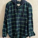 American Eagle  women's large long sleeve hooded blue / green plaid top Photo 1