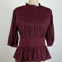 Something Navy  Maroon Lace Peplum Blouse NWT Small Photo 0