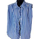 Mango  Womens Striped Organic Cotton Sleeveless Blouse Size Large Blue Photo 1