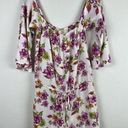 frankie's bikinis Frankie’s Bikinis White Purple Floral Off the Shoulder Romper Size Small Photo 0