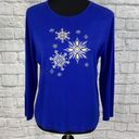 Karen Scott petites snowflake top w/rhinestones longsleeve blue PXL Photo 0