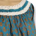 Luna  Moon Crochet Boho Peasant Printed Long Sleeve Blouse Teal Blue Size XL Photo 1