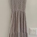 Caution to the Wind Earthtone cottage ruffled midi dress, taupe & white, medium Photo 1