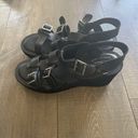 Kork-Ease  Black Leather Madalena BUCKLED Wedge Sandal Shoe Chunky Y2K Size 11/43 Photo 0