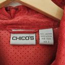 Chico's  Suede Leather Jacket Top Size 2 / Large 12 Red Asian Print Button Up LS Photo 3