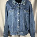 Denim & Co . QVC Blue Jean Denim Jacket Floral Embroidery Long Sleeve  Sz 1X EUC Photo 0