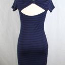 Soprano Dark Blue and Black Striped Dress with Bow Design Back Photo 5