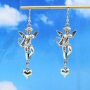 Pair of cupid, dangle drop earrings, heart, love, arrow, silver Photo 1